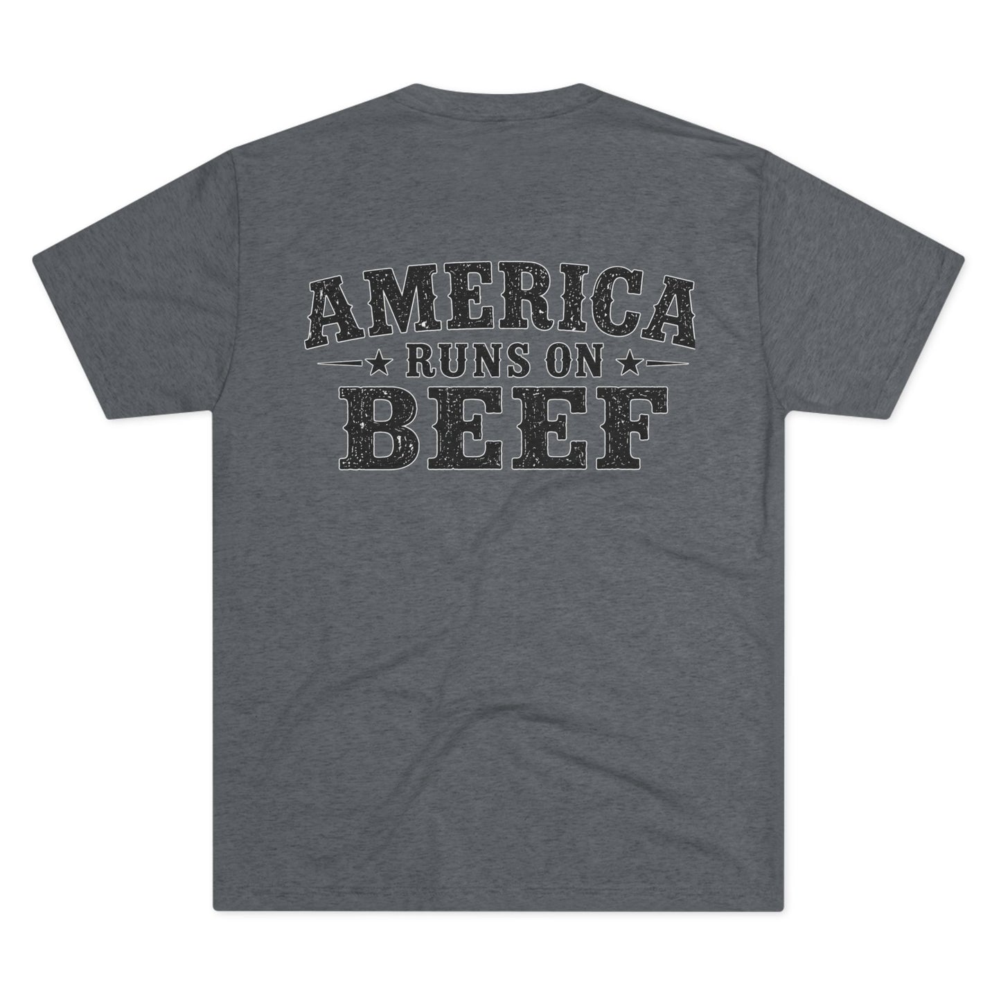 America Runs on Beef Tee --- Beef On The East Cattle Co.