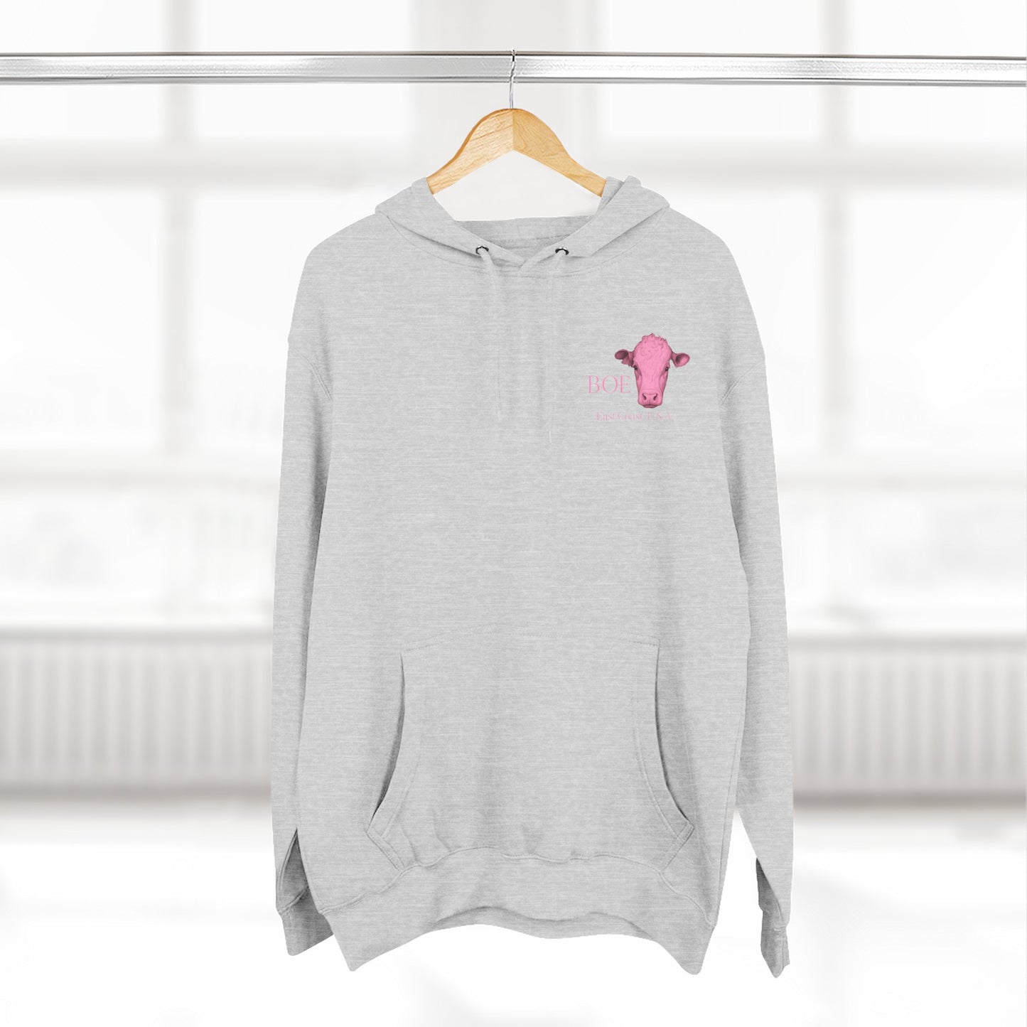Beef On The East Cattle Co. Hoodie – Pink Cow Logo Fleece Pullover
