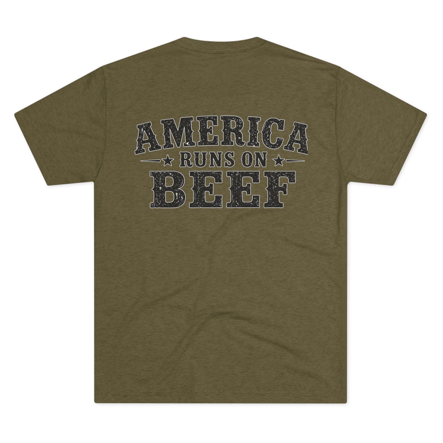 America Runs on Beef Tee --- Beef On The East Cattle Co.