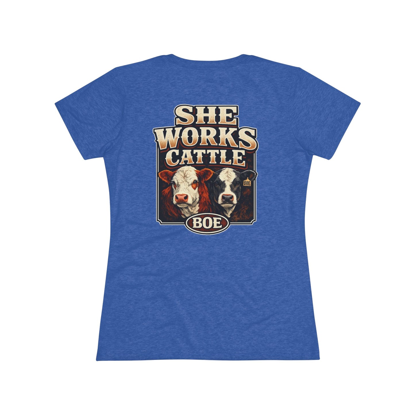 She Works Cattle Women's Tee — Beef On The East Cattle Co.