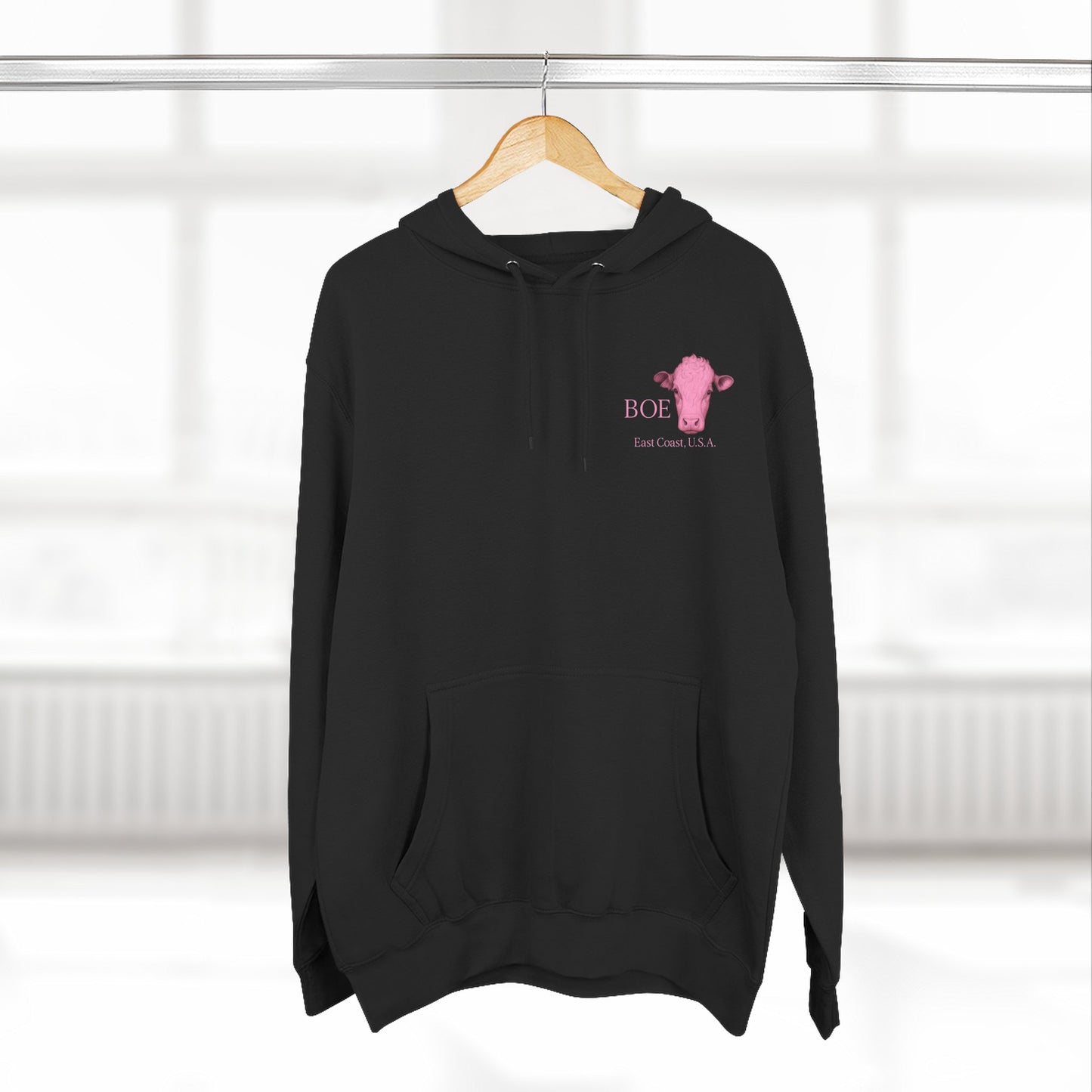 Beef On The East Cattle Co. Hoodie – Pink Cow Logo Fleece Pullover