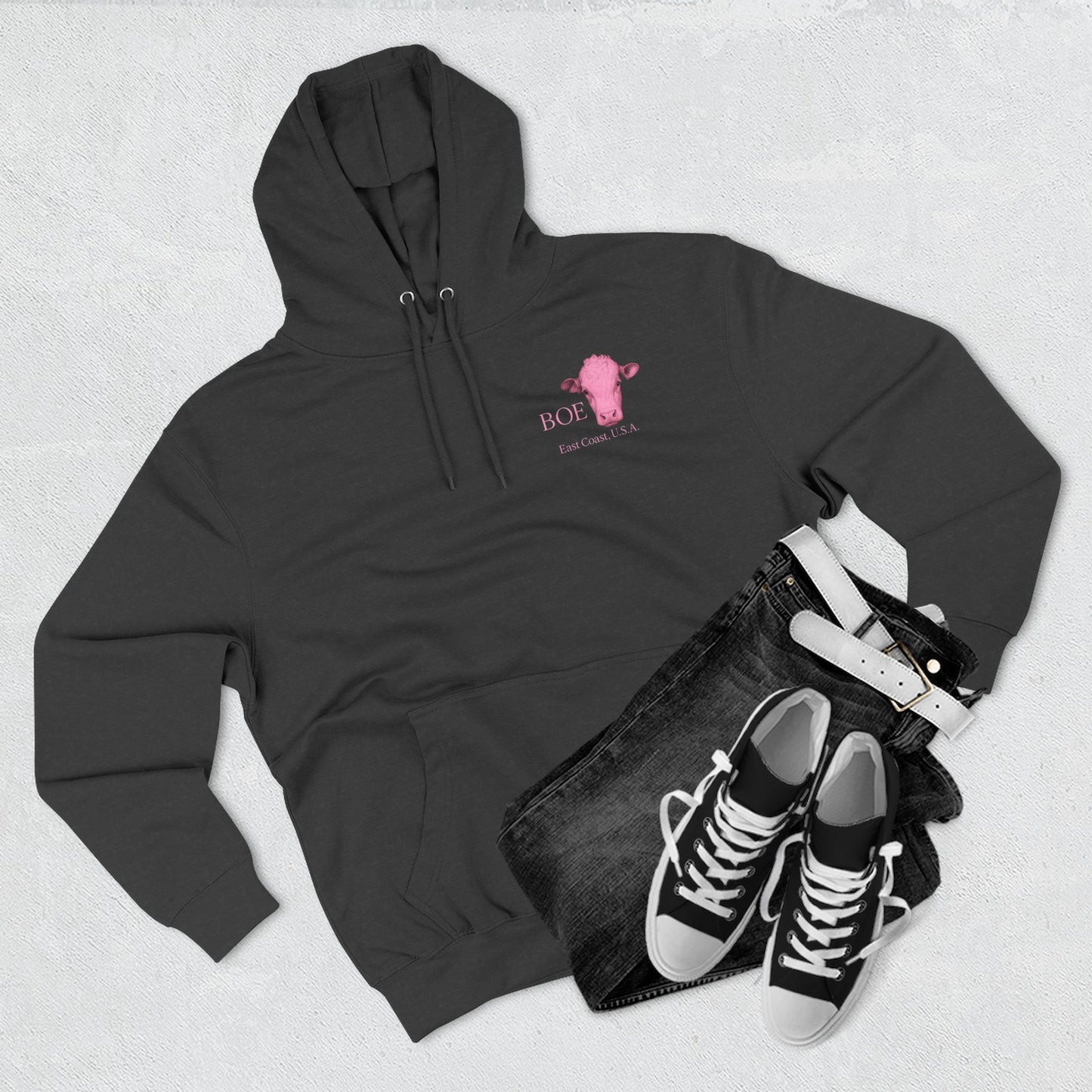 Beef On The East Cattle Co. Hoodie – Pink Cow Logo Fleece Pullover