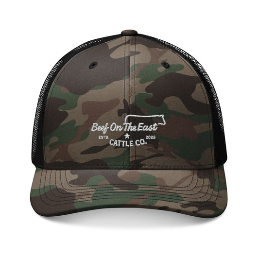 Embroidered Camo Hat — Vintage Bass Pro Style Mesh Cap