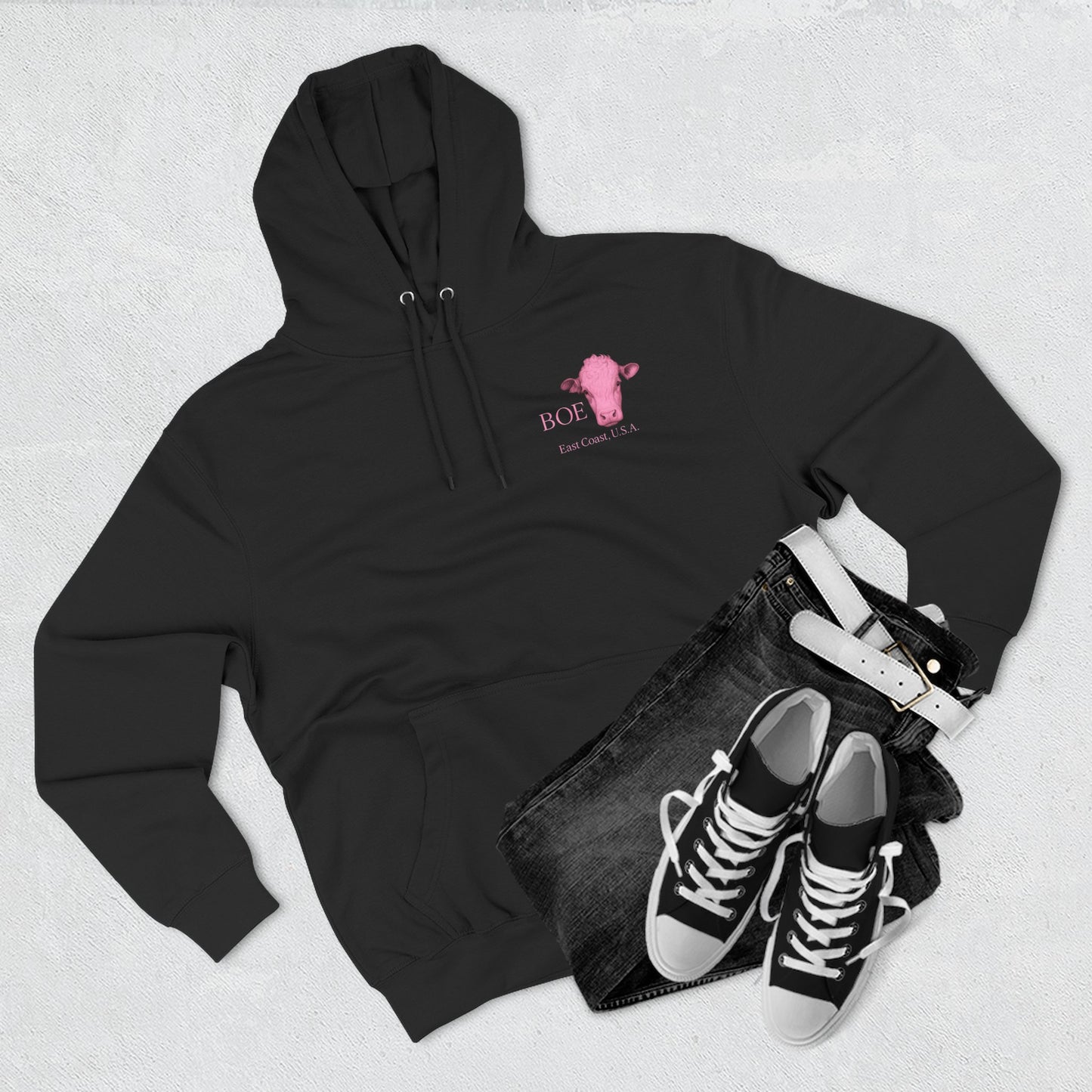 Beef On The East Cattle Co. Hoodie – Pink Cow Logo Fleece Pullover