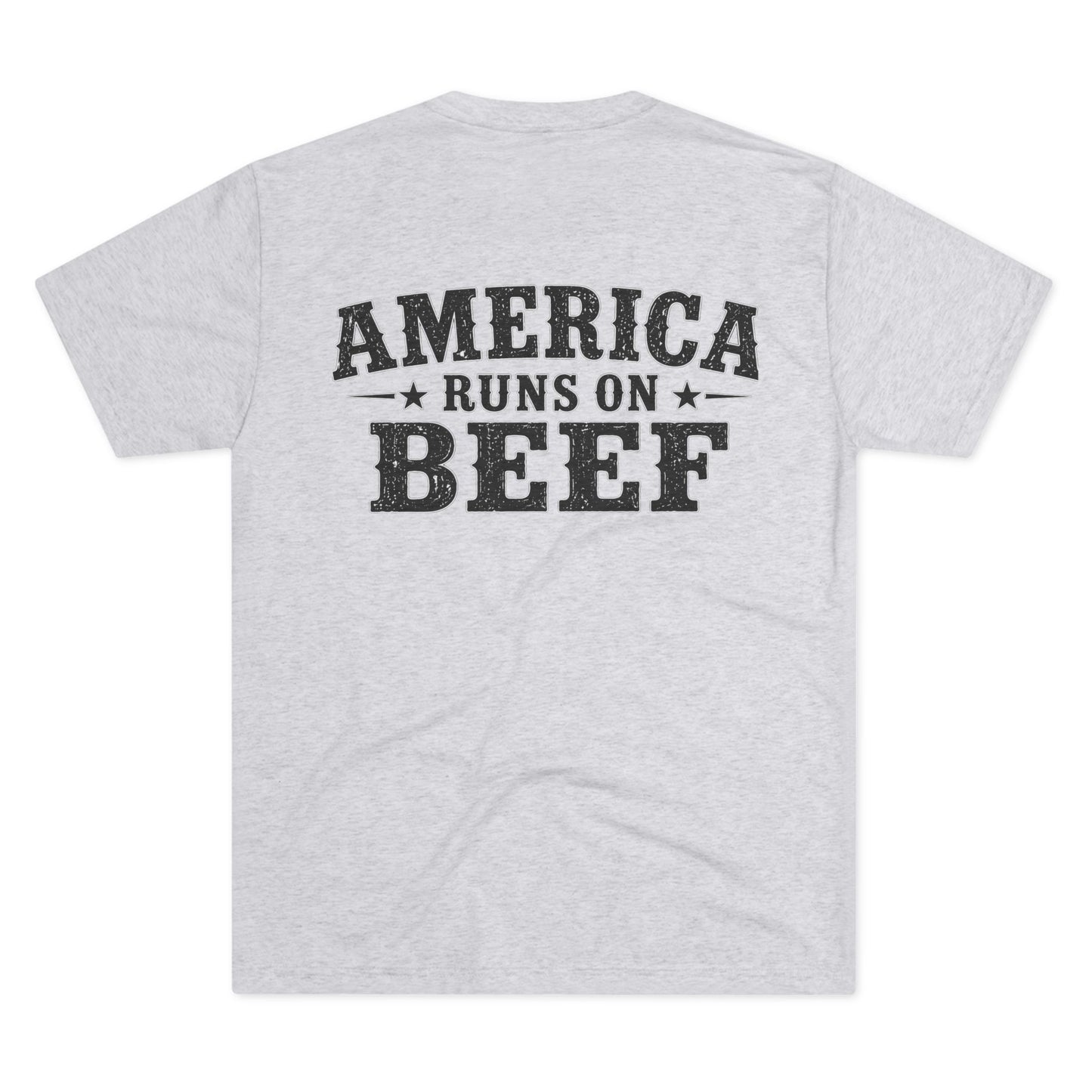 America Runs on Beef Tee --- Beef On The East Cattle Co.