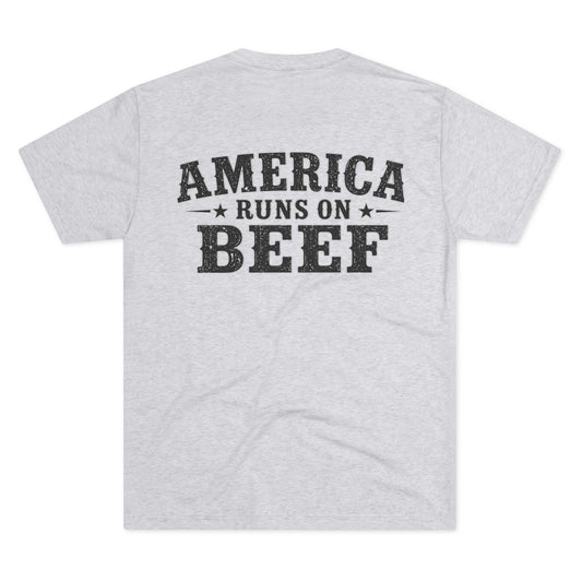 America Runs on Beef Tee --- Beef On The East Cattle Co.
