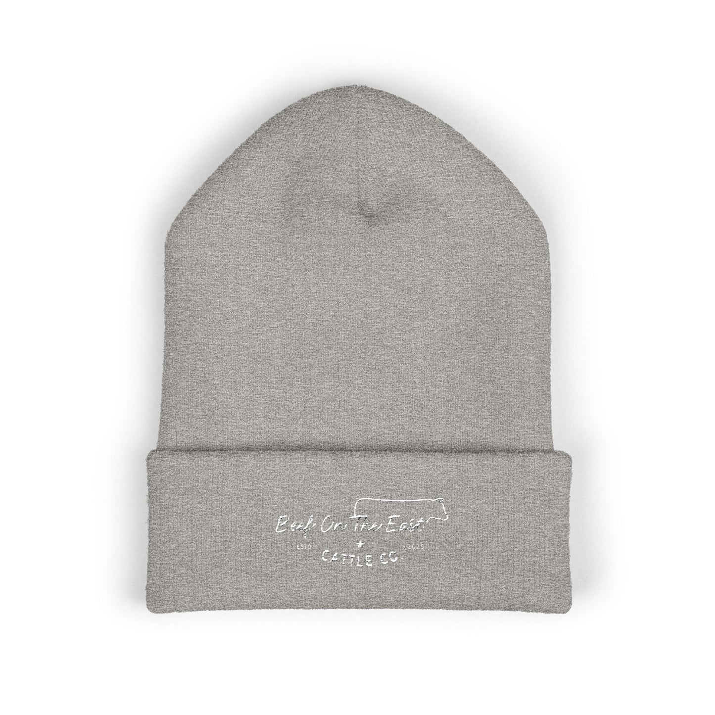 Embroidered "Coast on the Edge" Cuffed Beanie — Olive Knit Winter Hat