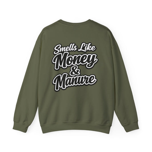 "Smells Like Money & Manure" Crewneck Sweatshirt — Beef On The East Cattle Co.