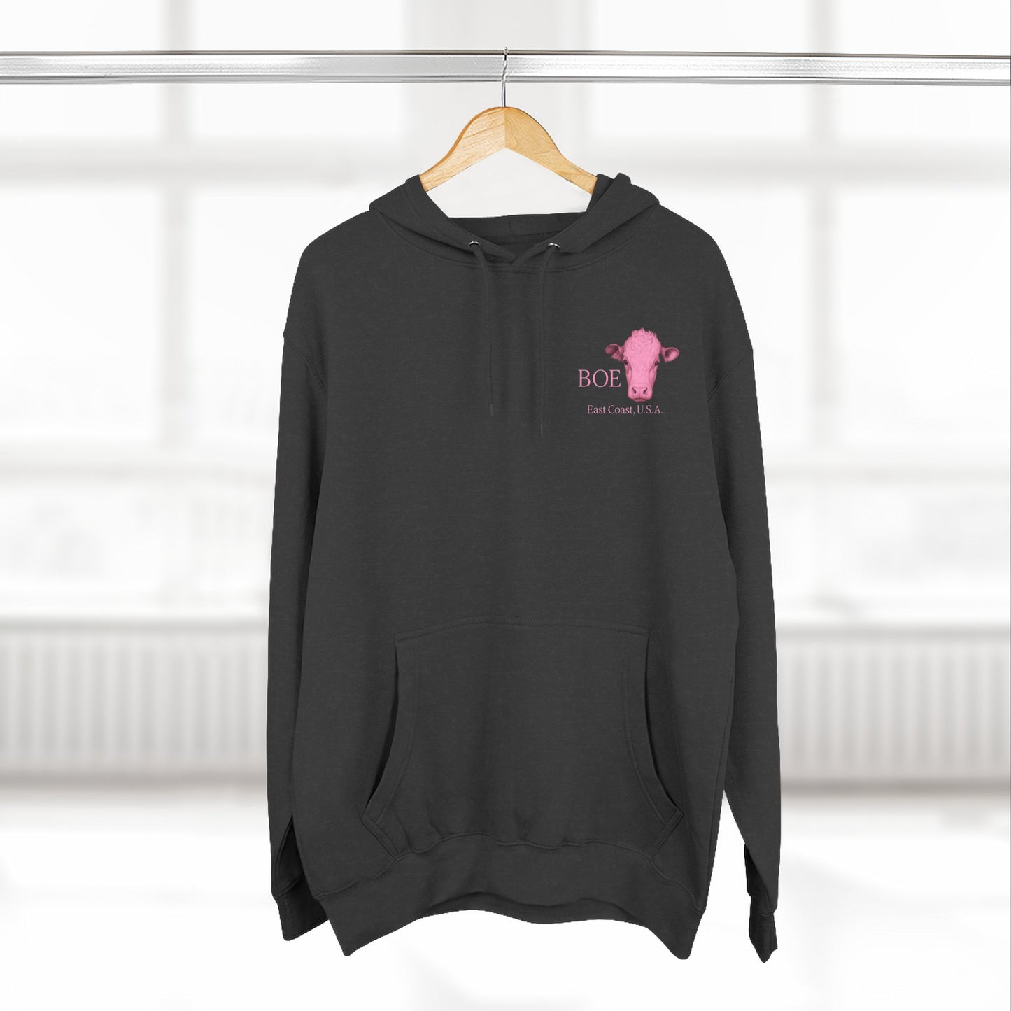 Beef On The East Cattle Co. Hoodie – Pink Cow Logo Fleece Pullover
