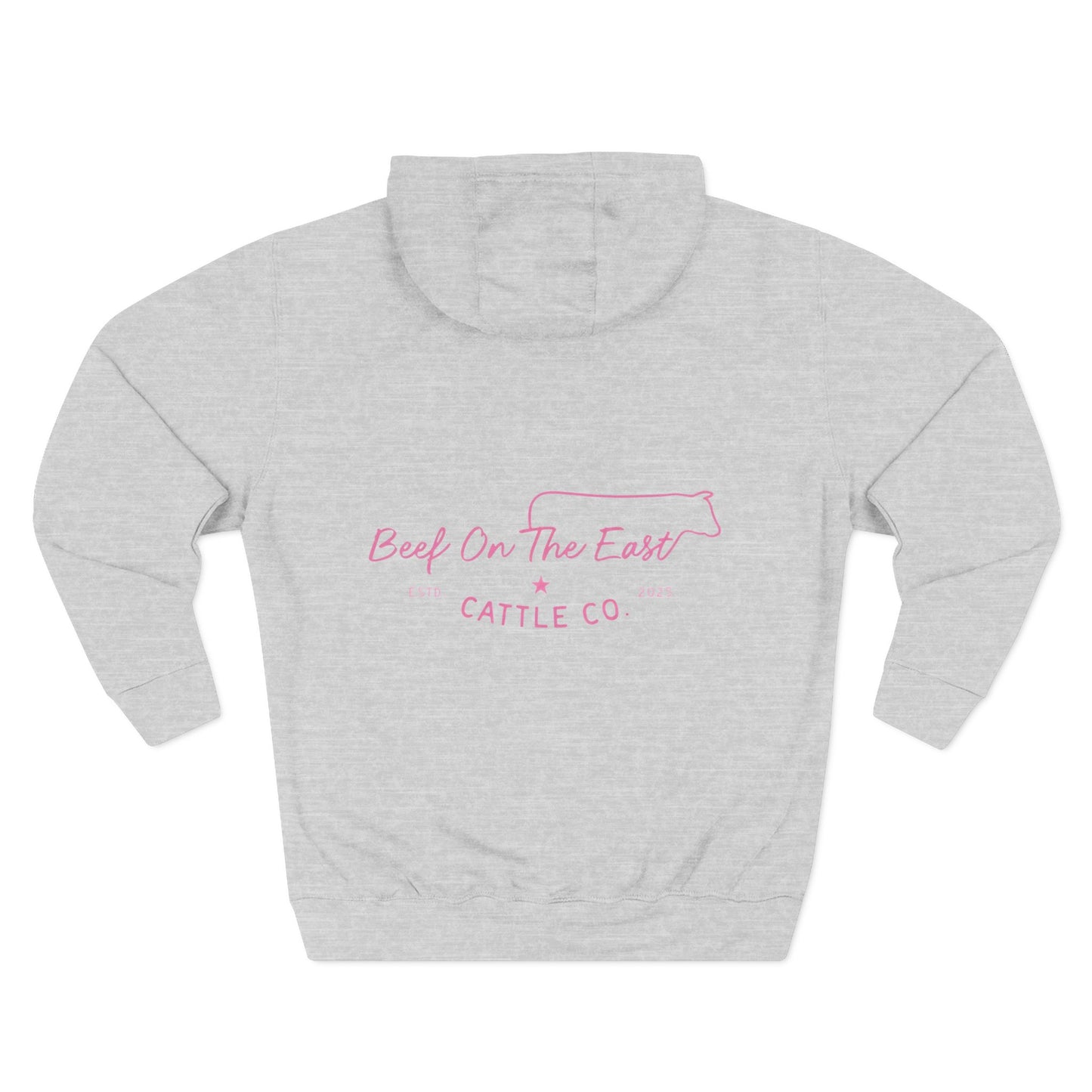 Beef On The East Cattle Co. Hoodie – Pink Cow Logo Fleece Pullover