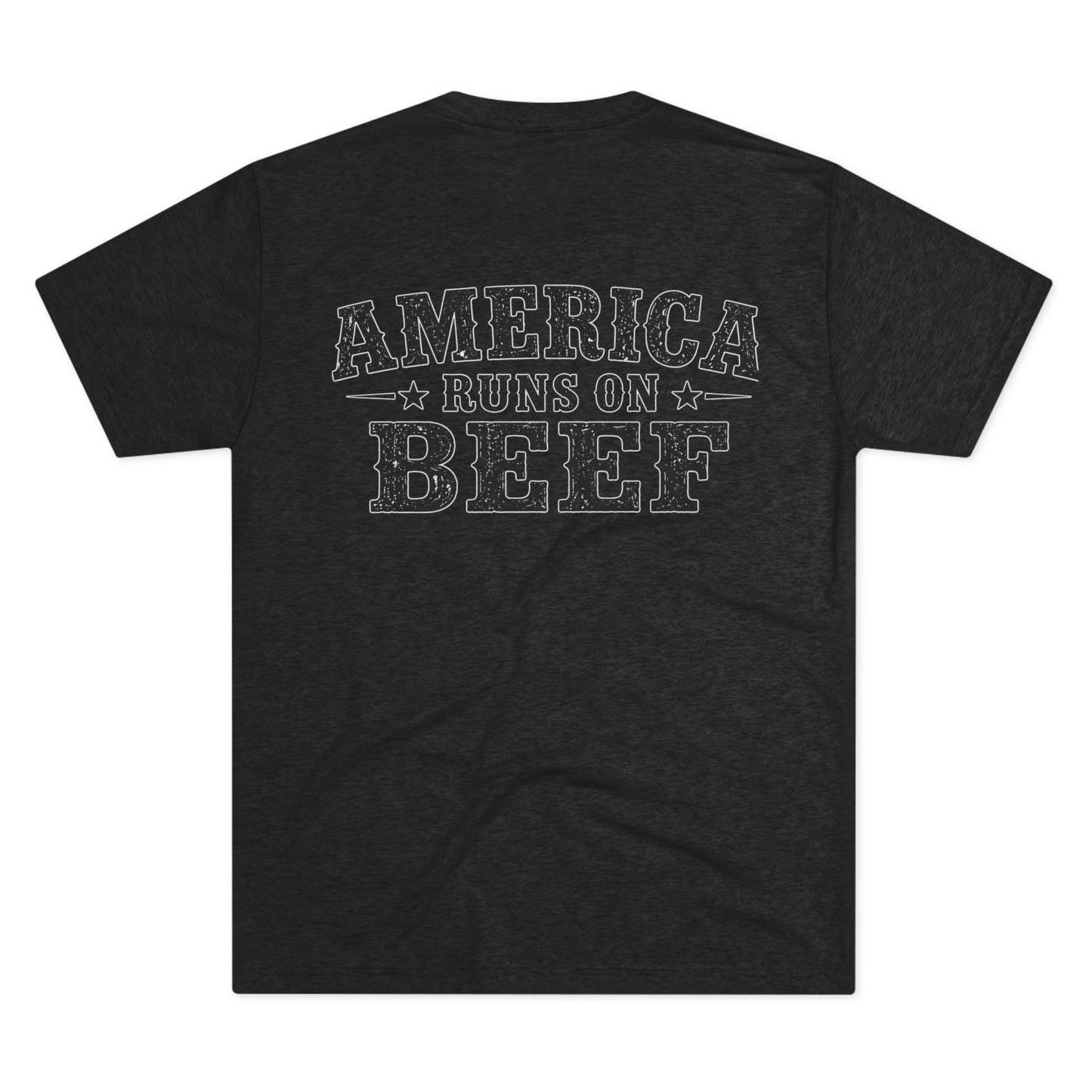 America Runs on Beef Tee --- Beef On The East Cattle Co.