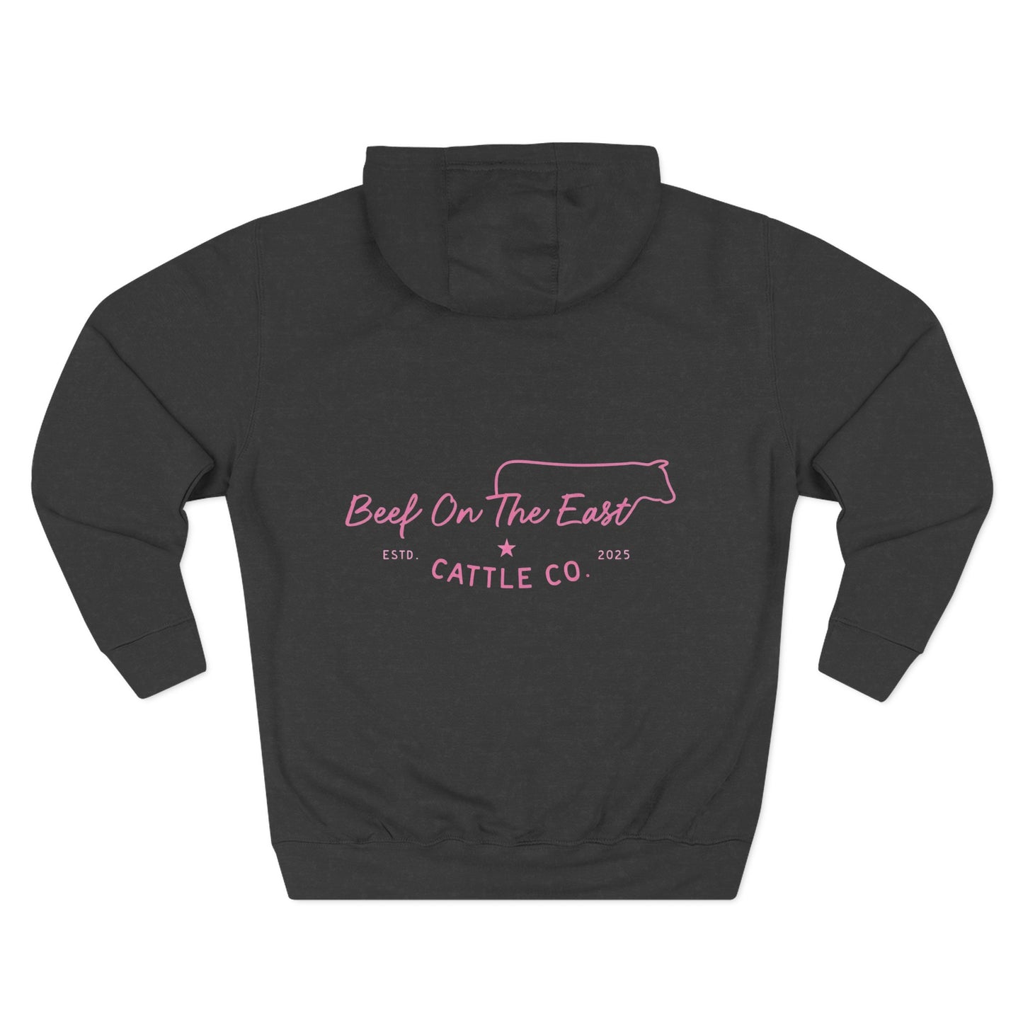 Beef On The East Cattle Co. Hoodie – Pink Cow Logo Fleece Pullover
