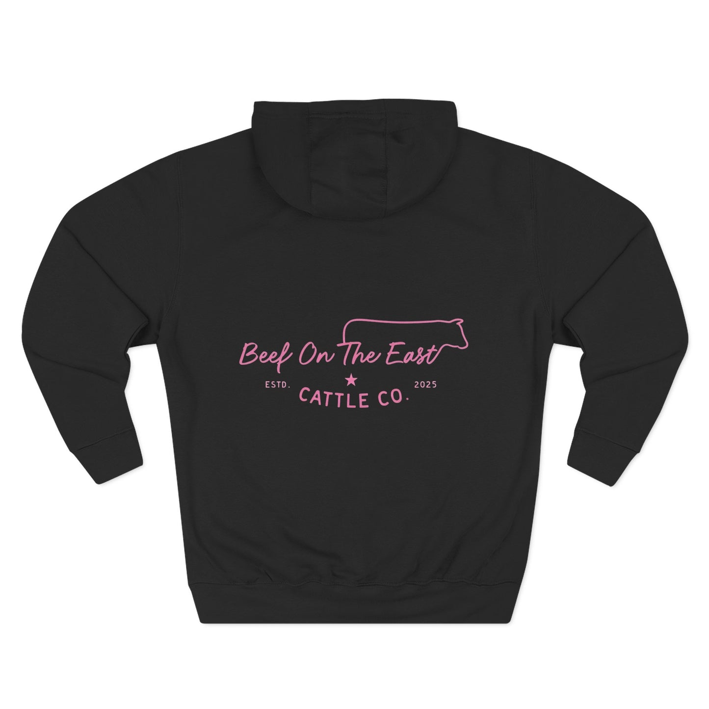 Beef On The East Cattle Co. Hoodie – Pink Cow Logo Fleece Pullover